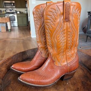Dan Post Tan Leather & Lizard Cowboy Boots